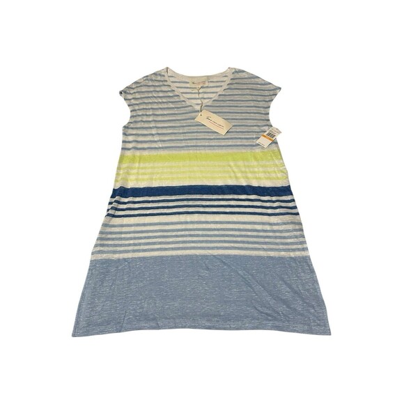 NWT Vince Camuto‎ $69 Sz Small Striped 100% Linen Shirt Top Short Sleeve #N8-1 - Picture 1 of 8